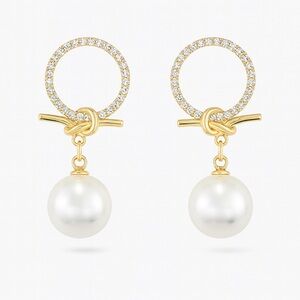 ⚜️ Elegant Gold and Pearl Drop Earrings With Zirconia